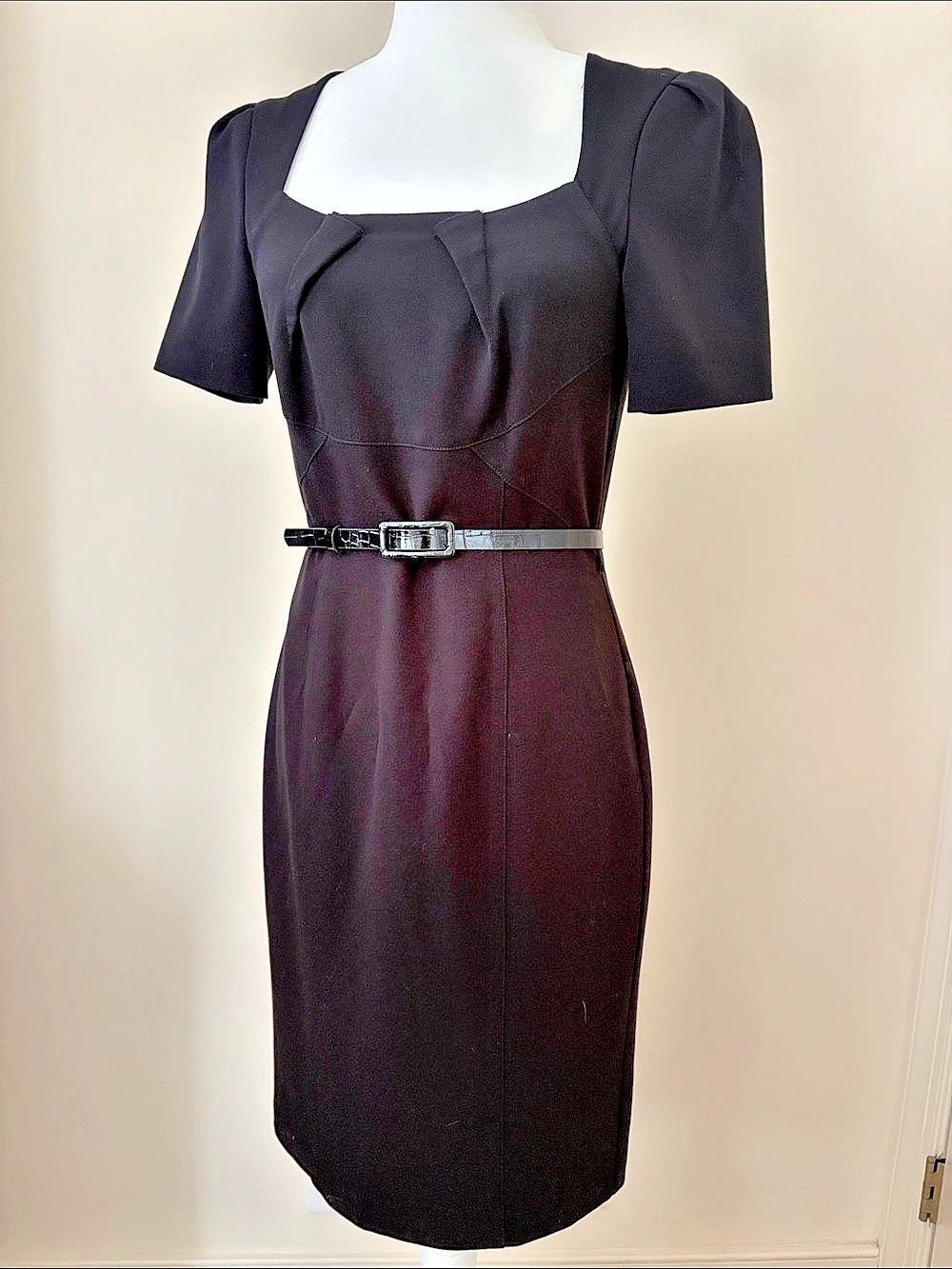 White House Black Market Black Animal Print Lined Midi Dress Size 2 Like New